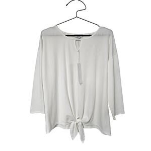 Set The Stage Womens Ribbed Knit Tie Front Top Sz XL 3/4 Sleeve Pullover